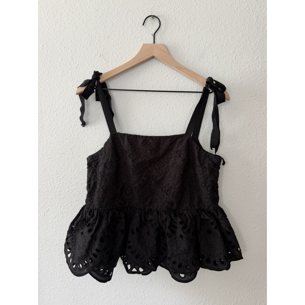 J.Crew Tie-Shoulder Black Layered Eyelet Sleeveless Top Preppy Classic Sz 8